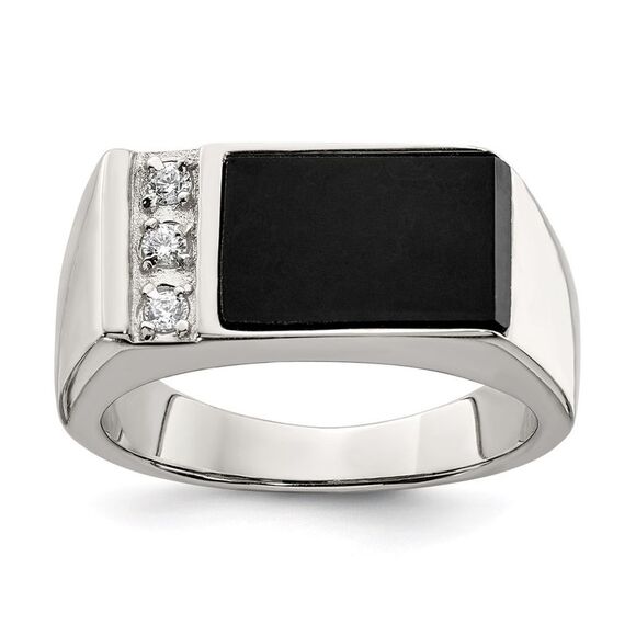 Kazi Luxury Sterling Silver Rhodium-plated Onyx & CZ Ring